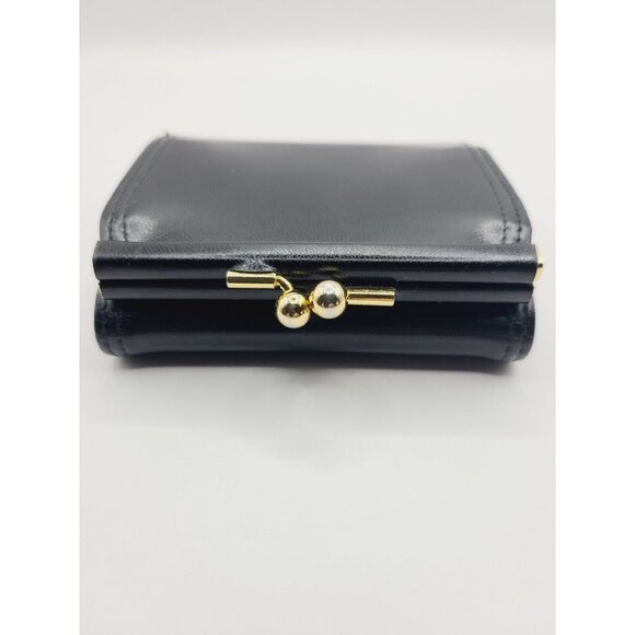 Liz Claiborne Wallet Black Women's Small Fold Out Faux Leather Kiss Lock - Picture 5 of 10